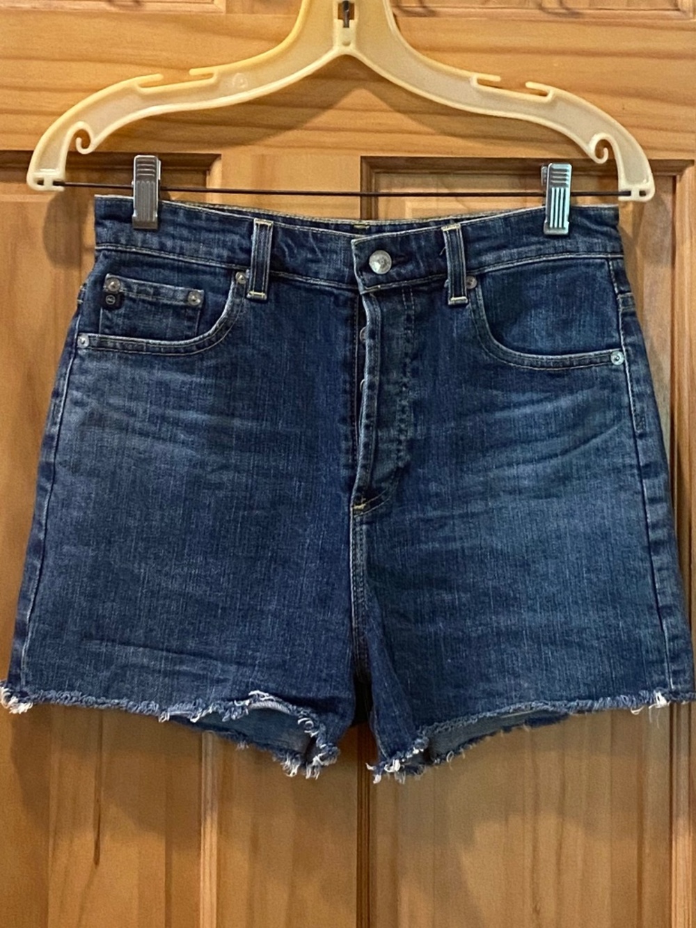 Alexa Chung for AG Women Shorts 28 Blue Retro High Rise Raw Hem Button Fly Denim